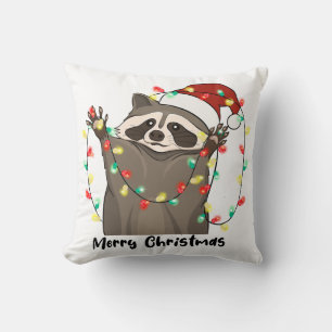 Funny Merry Christmas Racoon Cushion