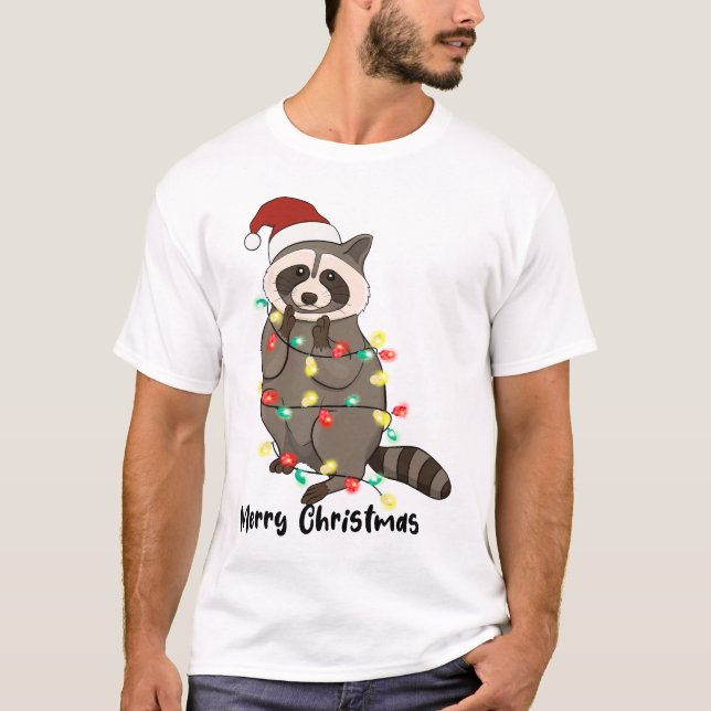 Funny Merry Christmas Racoon T-Shirt (Front)