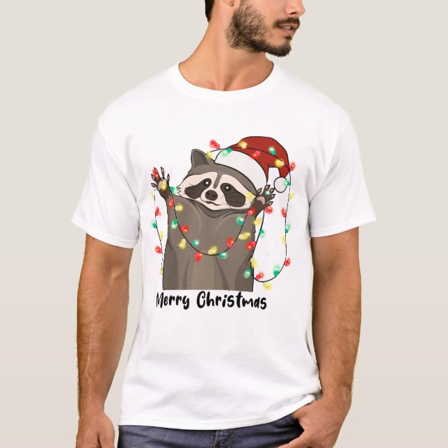 Funny Merry Christmas Racoon T-Shirt (Front)
