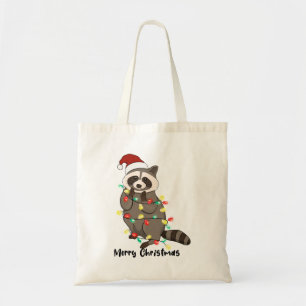 Funny Merry Christmas Racoon Tote Bag