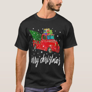 Funny Merry Christmas Red Truck Tree T-Shirt