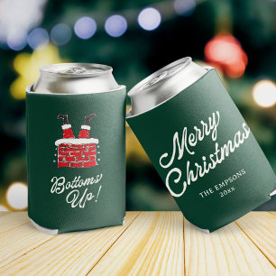 Funny Merry Christmas Santa Bottoms Up Friendmas Can Cooler