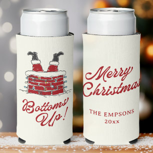 Funny Merry Christmas Santa Bottoms Up Friendmas Seltzer Can Cooler