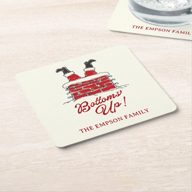 Funny Merry Christmas Santa Bottoms Up Friendmas Square Paper Coaster (Angled)