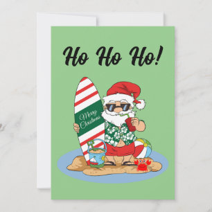 Funny Merry Christmas Santa on Summer Surf Beach Holiday Card