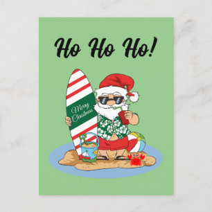 Funny Merry Christmas Santa on Summer Surf Beach Postcard
