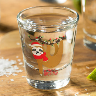 Funny Merry Christmas Sloth Holidays Shot Glass