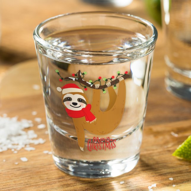 Funny Merry Christmas Sloth | Holidays Shot Glass (Creator Uploaded)