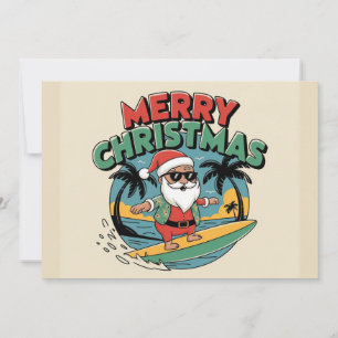 Funny Merry Christmas surfing Santa summer holiday