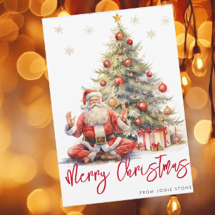 Funny Merry Christmas tree and yoga santa  Holiday Card