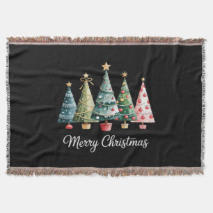 Funny Merry Christmas Trees Bow Santa Family Essen Throw Blanket