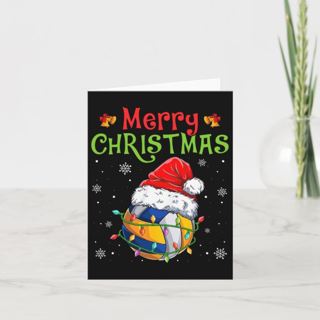 Funny Merry Christmas Volleyball Santa Hat Xmas Li Card (Front)