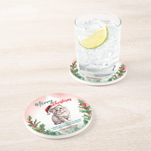 Funny Merry Christmas Wreath Cute Cat kitten Coaster