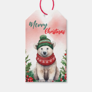 Funny Merry Christmas Wreath Cute Polar Bear santa Gift Tags