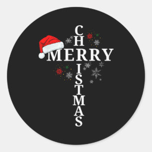 Funny Merry Christmas Xmas Cross Christian Snow  Classic Round Sticker