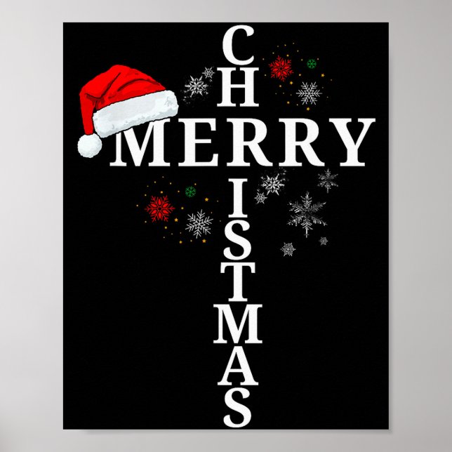 Funny Merry Christmas Xmas Cross Christian Snow  Poster (Front)