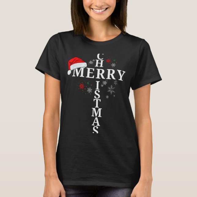 Funny Merry Christmas Xmas Cross Christian Snow  T-Shirt (Front)