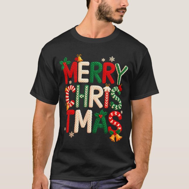 Funny Merry Christmas Yarn Crochet Knitting Quilte T-Shirt (Front)