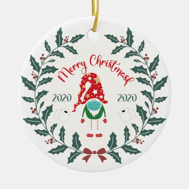 funny merry christmask, Quarantine 2020 Ceramic Ornament (Front)
