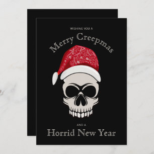 Funny Merry Creepmas Skull Santa Hat Holiday Card