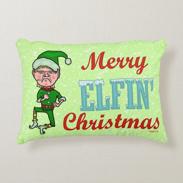 Funny Merry Elfin Christmas Bah Humbug Decorative Cushion (Front)