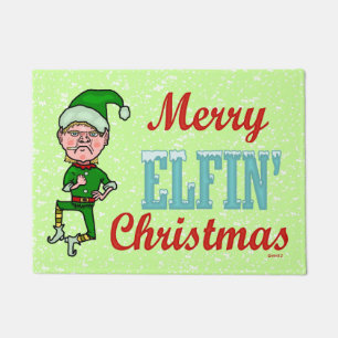 Funny Merry Elfin Christmas Bah Humbug Holiday Elf Doormat