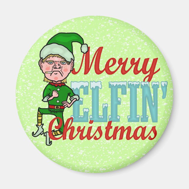 Funny Merry Elfin Christmas Bah Humbug Magnet (Front)