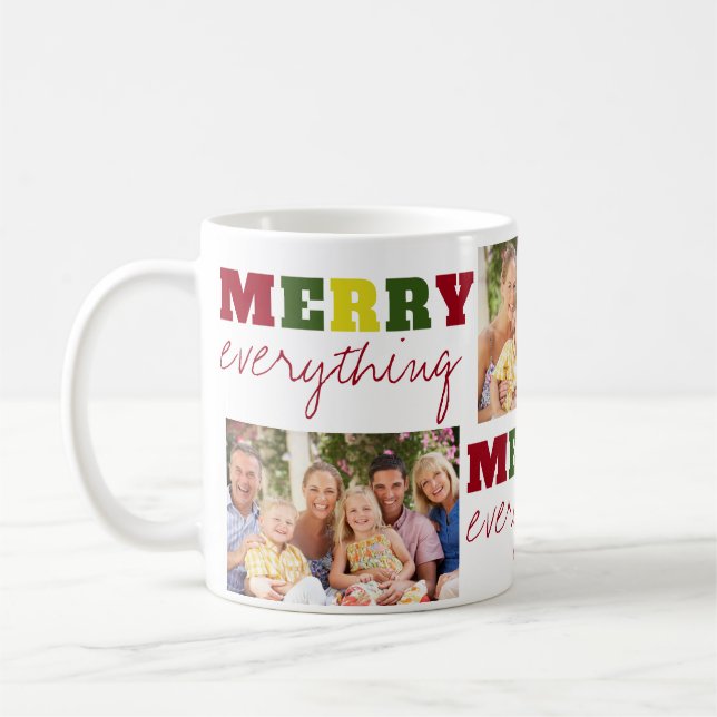 Funny Merry Everything 3 Photo Christmas Holiday Coffee Mug (Left)