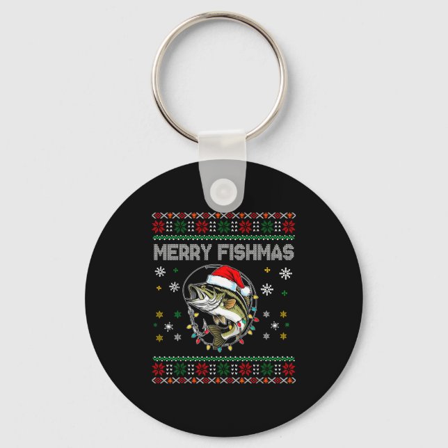 Funny Merry Fishmas B Fishing Christmas Ugly Sweat Key Ring (Front)