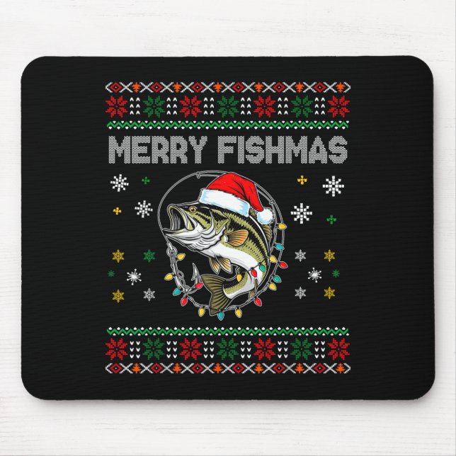 Funny Merry Fishmas B Fishing Christmas Ugly Sweat Mouse Pad (Front)