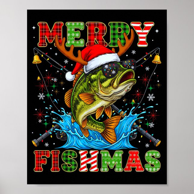 Funny Merry Fishmas Christmas Fish Xmas Fishing Fo Poster (Front)