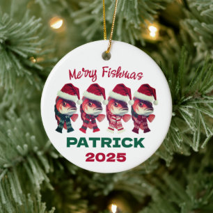 Funny Merry Fishmas Christmas Fishing Ceramic Ornament