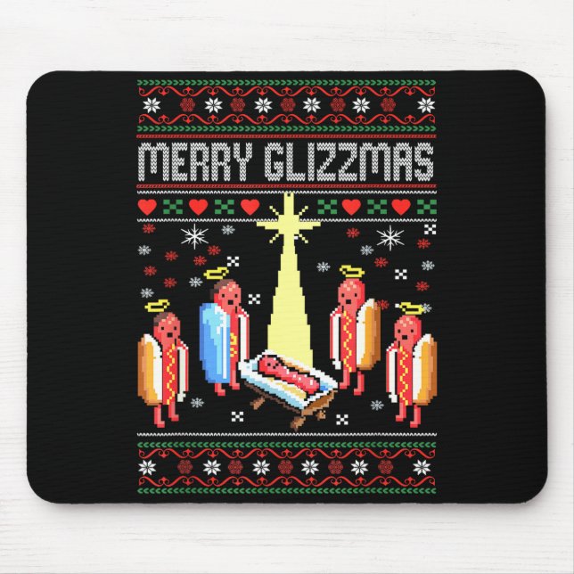 Funny Merry Glizzmas Hot Dogs Family Gro Ugly Chri Mouse Pad (Front)