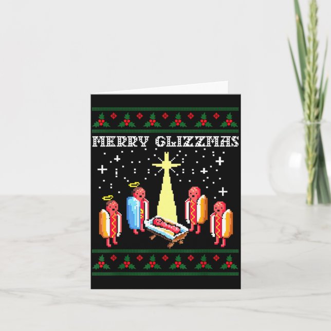 Funny Merry Glizzmas Hot Dogs Family Group Ugly Ch Card (Front)