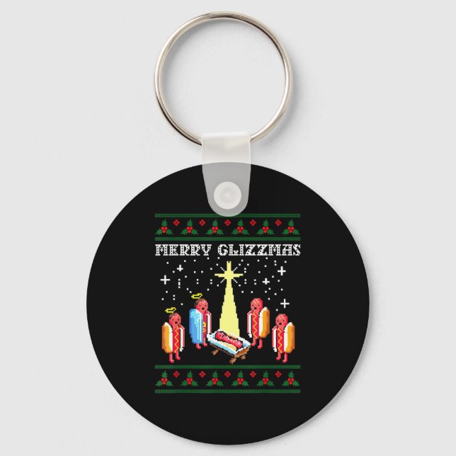 Funny Merry Glizzmas Hot Dogs Family Group Ugly Ch Key Ring (Front)