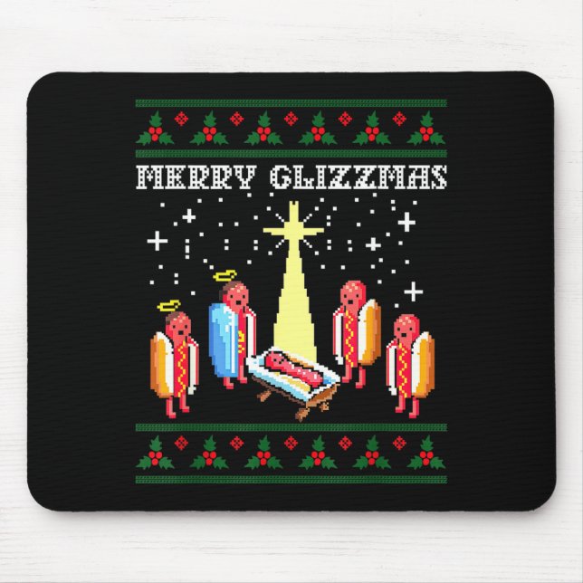 Funny Merry Glizzmas Hot Dogs Family Group Ugly Ch Mouse Pad (Front)
