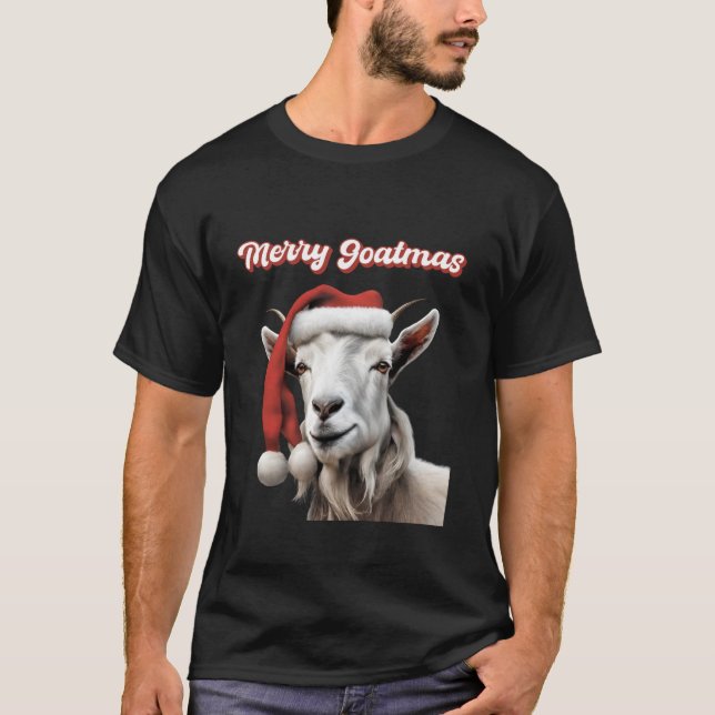 Funny Merry Goatmas With Santa Hat for Goat Lover  T-Shirt (Front)
