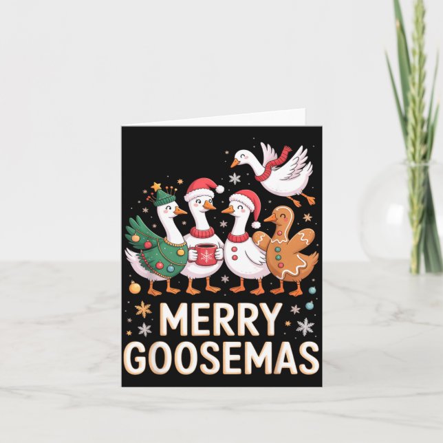 Funny Merry Goosemas Christmas Xmas Goose Family H Card (Front)
