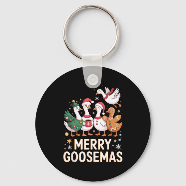 Funny Merry Goosemas Christmas Xmas Goose Family H Key Ring (Front)