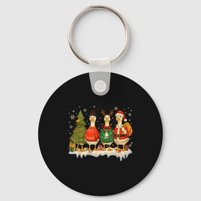 Funny Merry Goosemas Cute Xmas Goose Lovers Men Wo Key Ring (Front)
