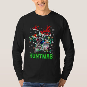 Funny Merry Huntmas Xmas Lighting Duck Hunting Chr T-Shirt