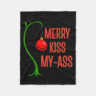 Funny Merry Kiss-my- Christmas Adult Graphic Pun Fleece Blanket