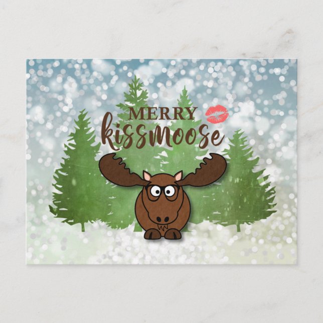 Funny Merry KISSMOOSE, Customisable Greeting Holiday Postcard (Front)