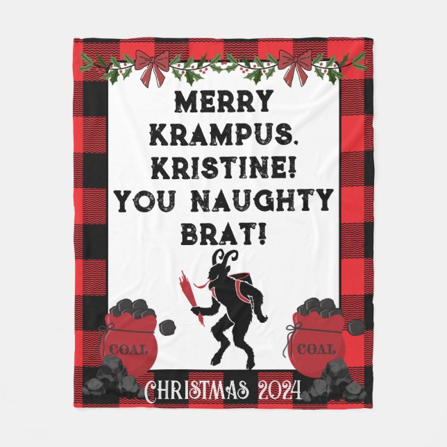 Funny Merry Krampus Personalised Custom Christmas  Fleece Blanket (Front)
