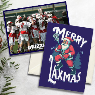 Funny Merry Laxmas Lacrosse Team Christmas Photo Holiday Card