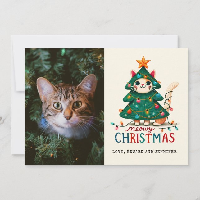 Funny Merry Meowy Christmas  Photo  Card (Front)