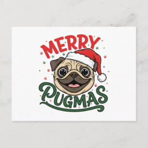 Funny Merry Pugmas Dog Christmas Holiday Postcard