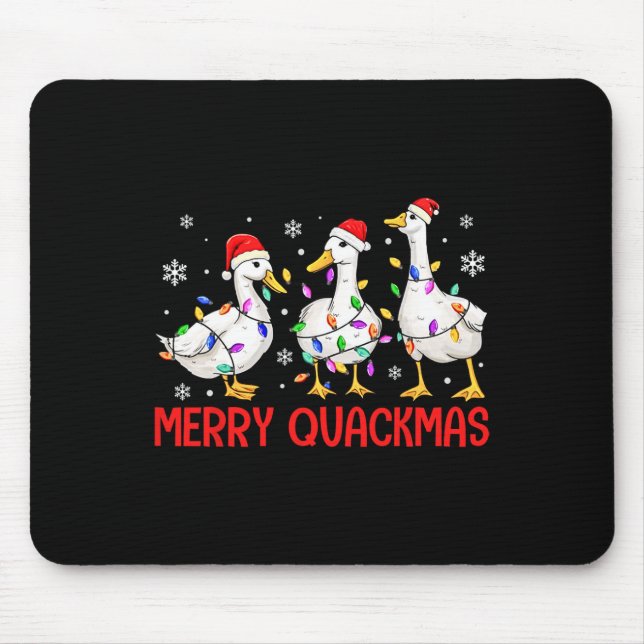 Funny Merry Quackmas Duck Santa Hat Christmas Ligh Mouse Pad (Front)