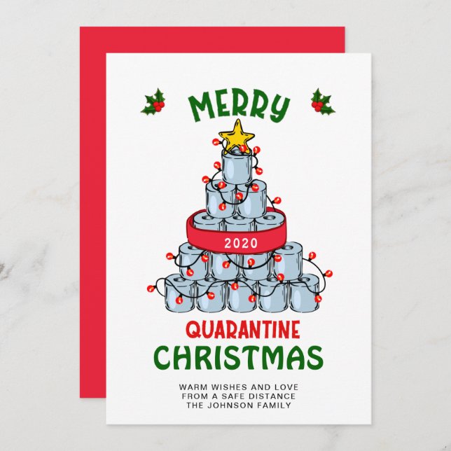 Funny Merry Quarantine Christmas Greeting Holiday Card (Front/Back)