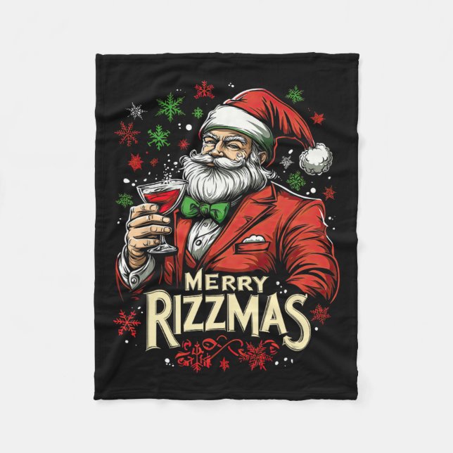 Funny Merry Rizzmas Santa Christmas  Fleece Blanket (Front)